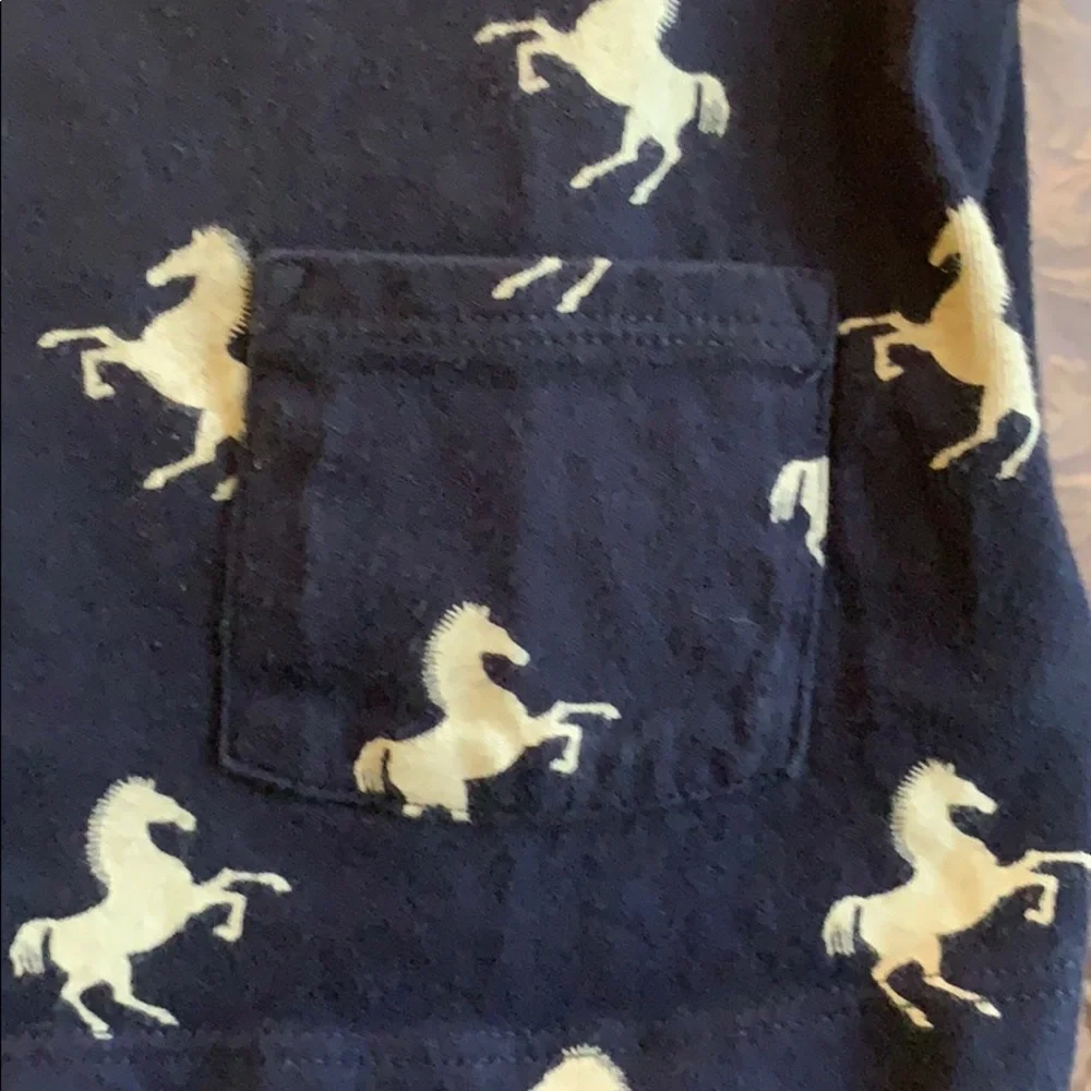 Baby Gap Horse Print Shirt Button Neck Long Sleeve Pockets Tee 100% Cotton